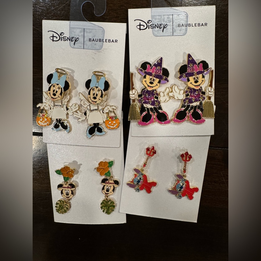 Disney BaubleBar Earrings Set Minnie Mickey Stitch Set of 4 pairs